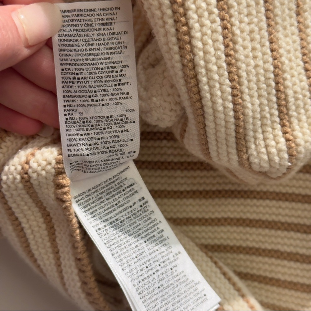 Baby Gap Oatmeal Stripe Teddy Bear Hooded Sweater Jacket 18-24 Months - Picture 7 of 8